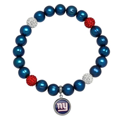 New York Giants Stretch Pearl & Crystal Bracelet In Blue 7732473954364