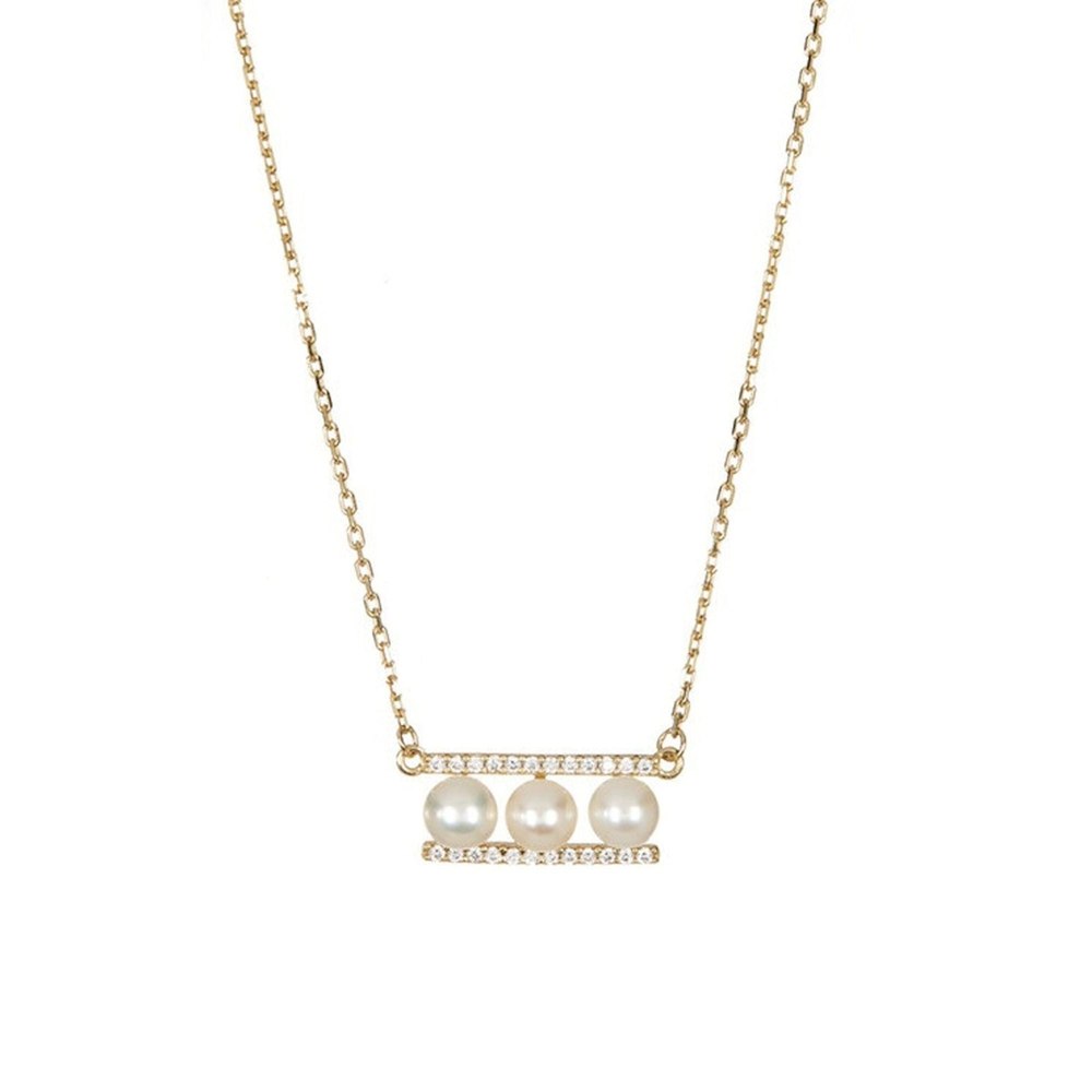 14k Gold Plated Pearl Bar Pendant Necklace