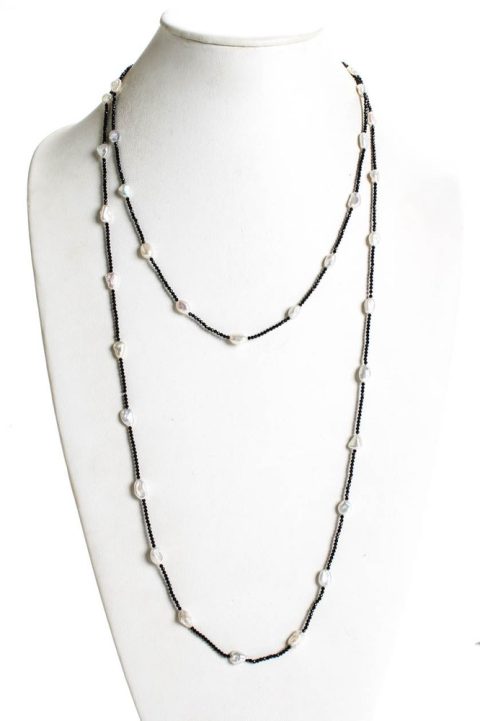 Rarities Womens Sterling Silver Gold Plated Pearl Zilcon Station Necklace Black