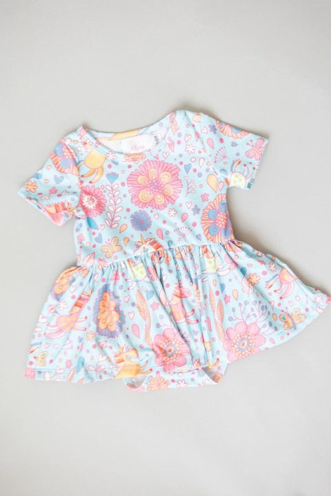 Blue Retro Unicorns S/S Twirl Bodysuit