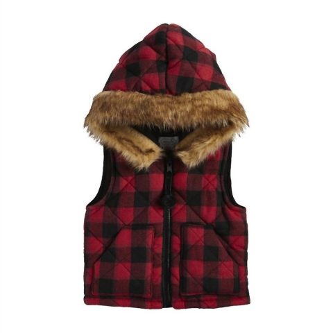 Girl’s Buffalo Check Hooded Vest In Red