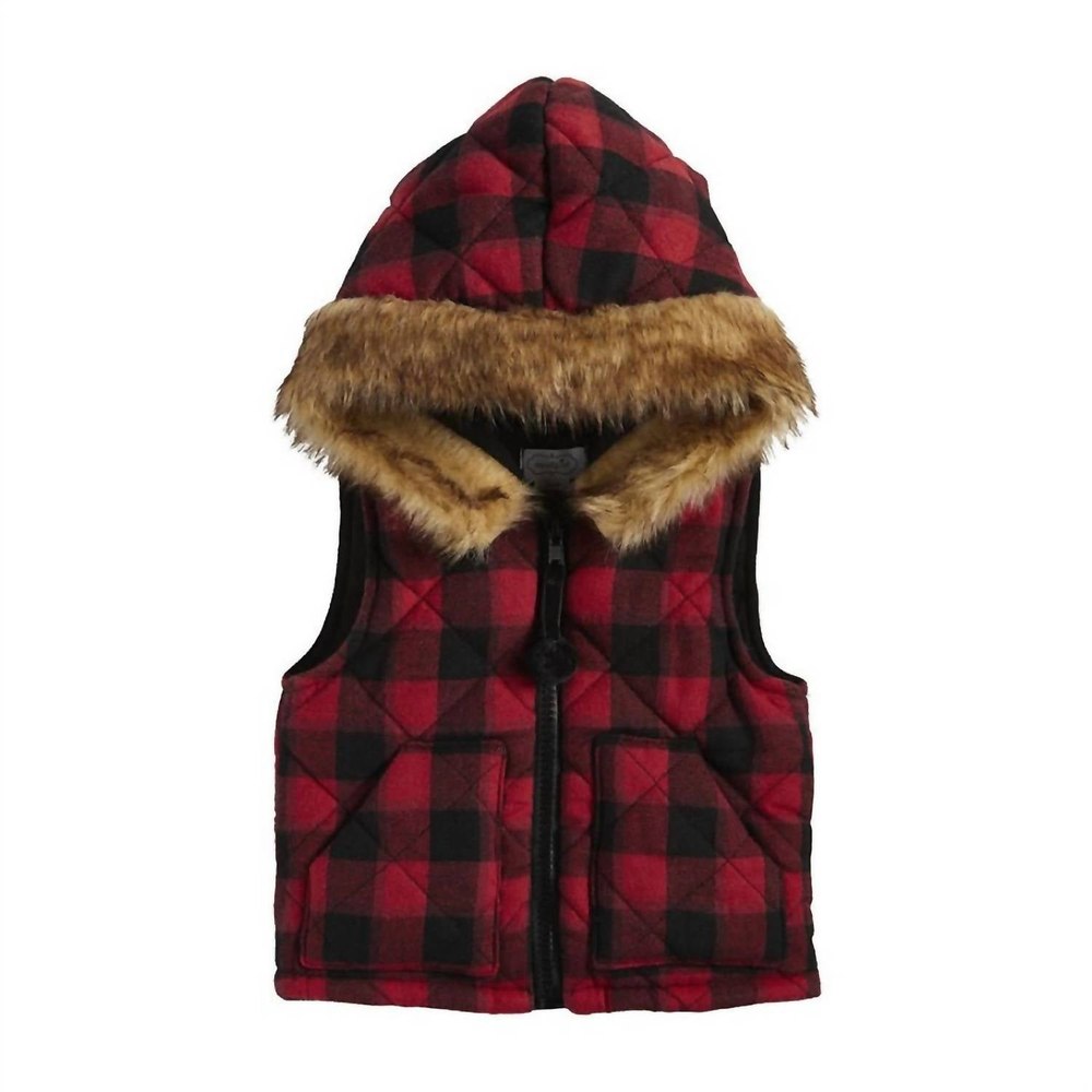 Girl’s Buffalo Check Hooded Vest In Red