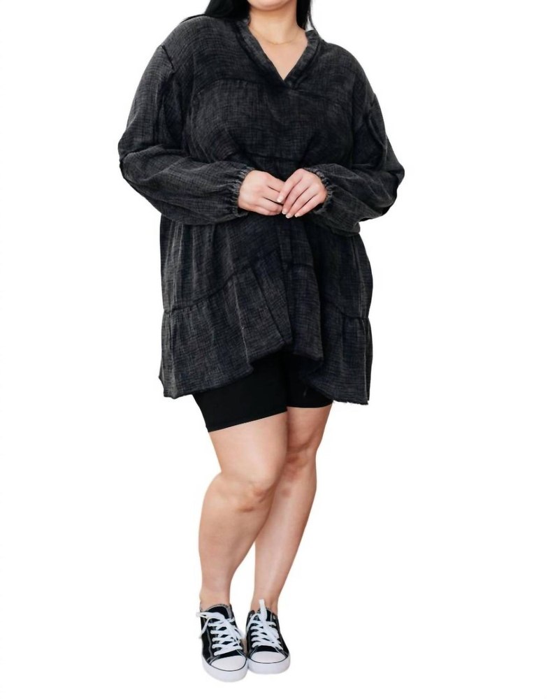 Borrowed Time Mineral Wash V-Neck Dress In Black 7732478541884