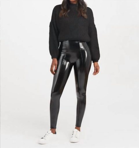 Faux Patent Leather Leggings In Black