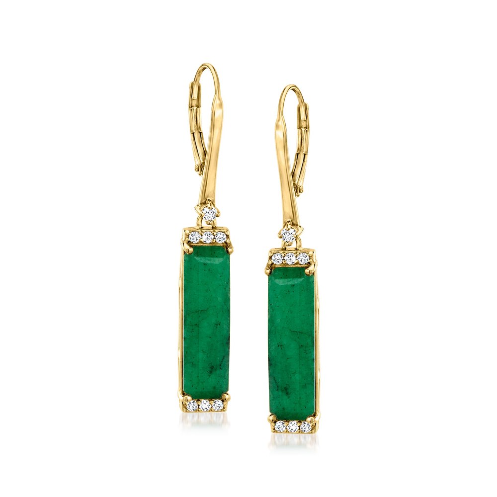 Ross-Simons Emerald and . White Topaz Drop Earrings in 18kt Gold Over Sterling