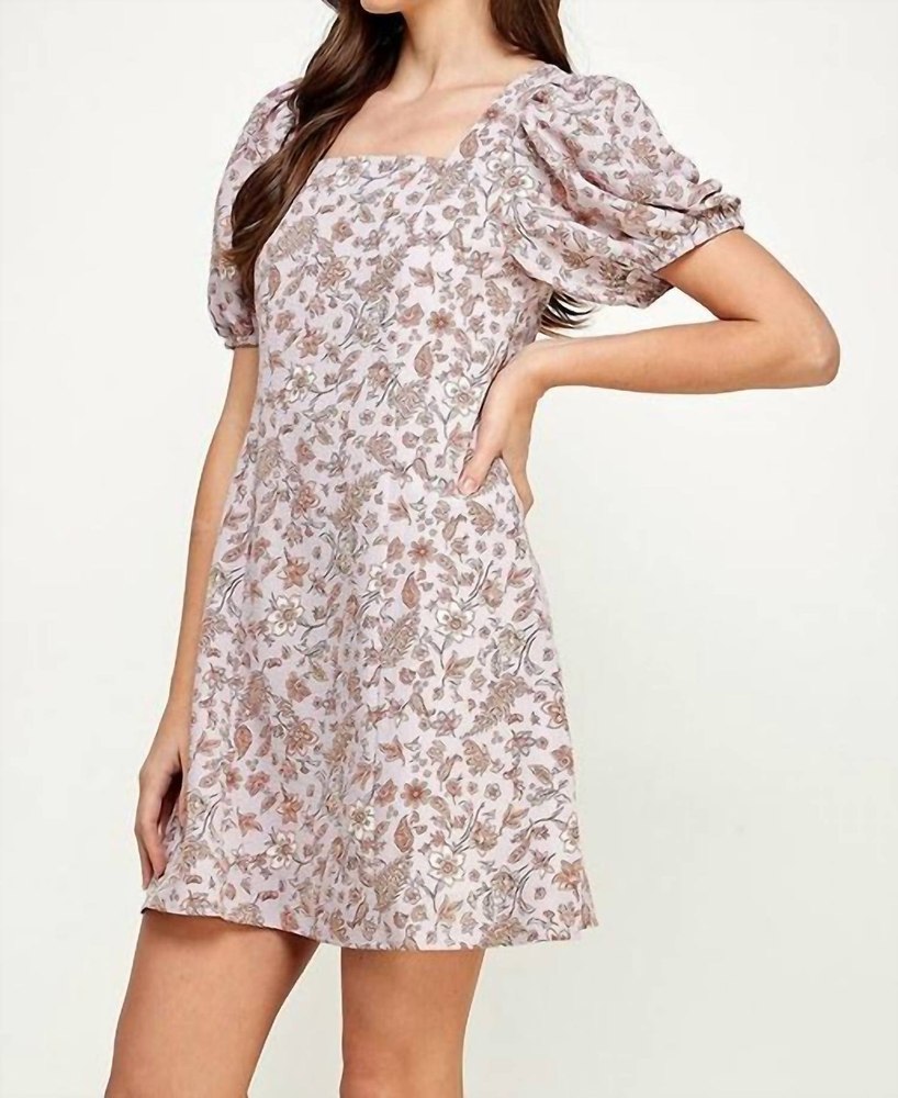 Square Neck Lilacs Dress In Purple