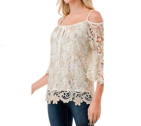 Fleurette Ivory Lace Top In Beige 7732482637884