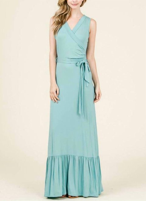 Sleeveless Belted Maxi Dress In Nile Blue