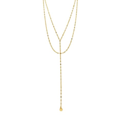 Tarnish Resistant 14k Gold plated Y-Necklace with Double Layer Chain