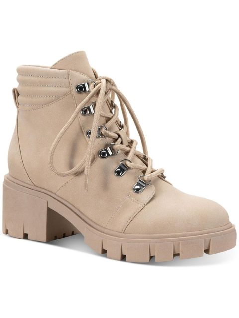 Ruthee Womens Faux Leather Round Toe Ankle Boots