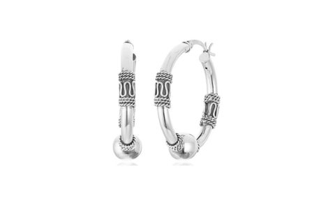 Sterling Silver Balinese Beaded Hoop Earrings