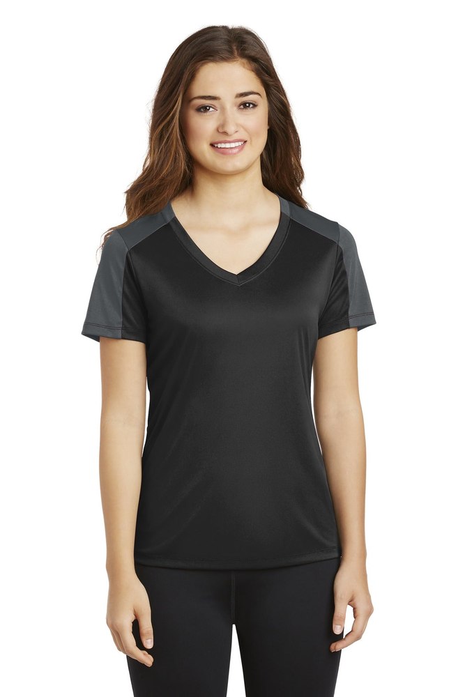 Sport-Tek Women’s PosiCharge Competitor Sleeve-Blocked V-Neck Tee LST354