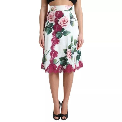 Dolce & Gabbana Rose Print High Waist Midi A-line Women’s Skirt (Pre-Owned) 7732495974460