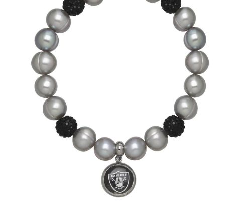 Oakland Raiders Stretch Pearl & Crystal Bracelet In Grey 7732495188028