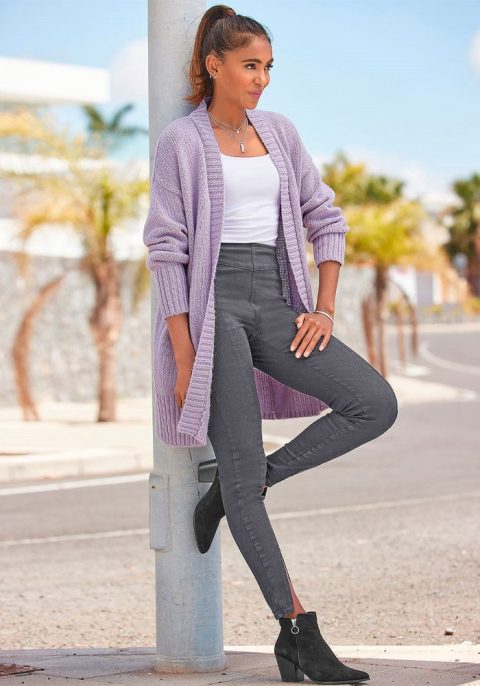 LASCANA Women’s Ribbed Hem Long Cardigan