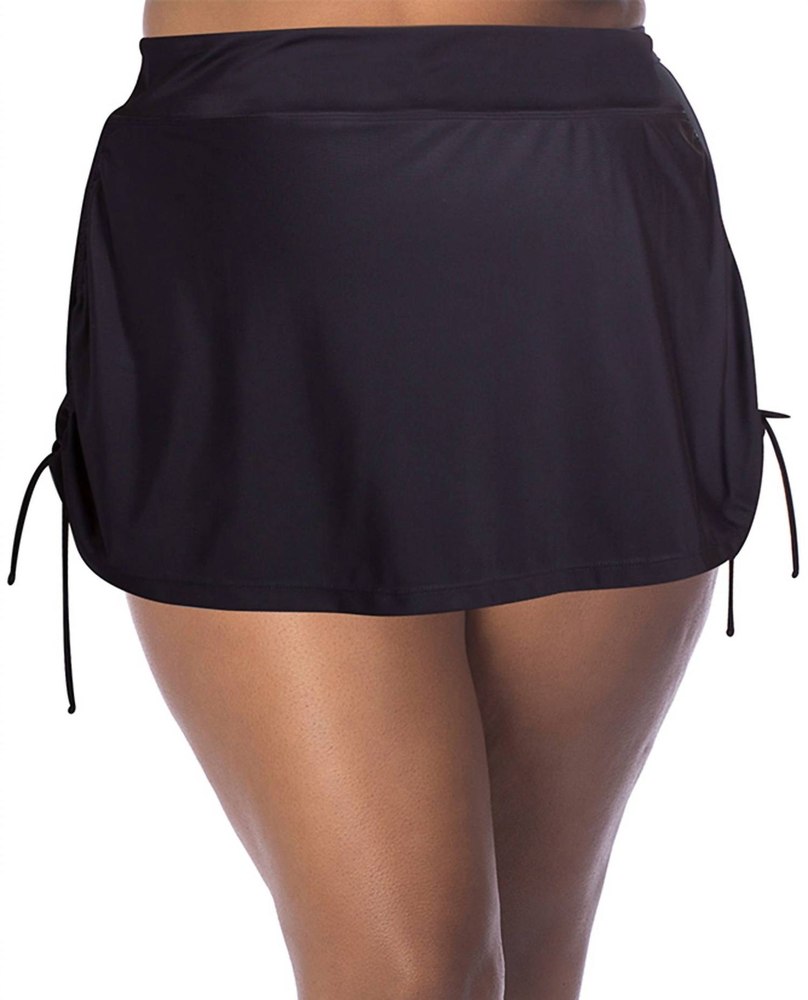 Plus Size Adjustable Sides Swim Skirt In Black