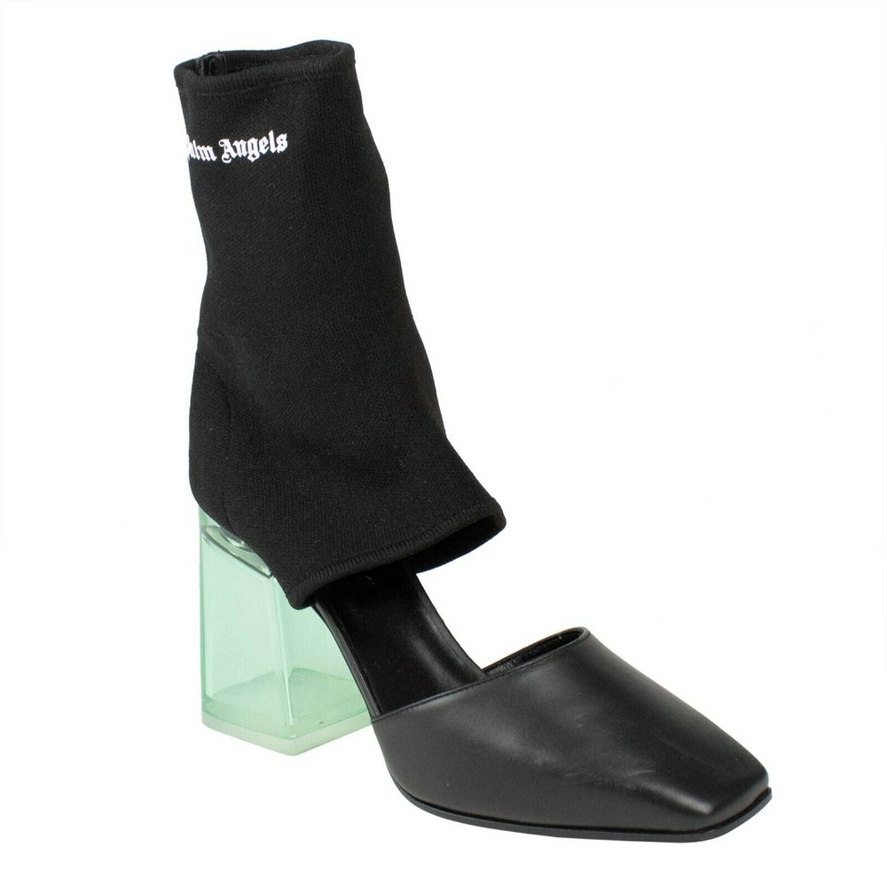 Sock Cutout Plexi Heel Ankle Boots – Black / Green