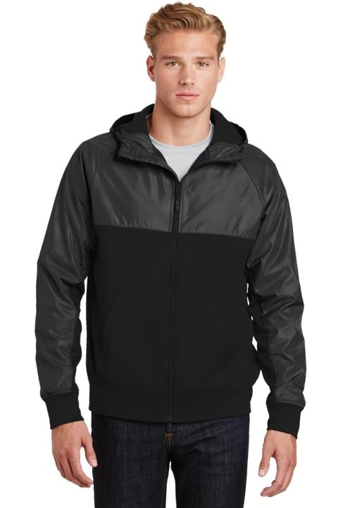 Sport-Tek Men’s Embossed Hybrid Full-Zip Hooded Jacket JST50