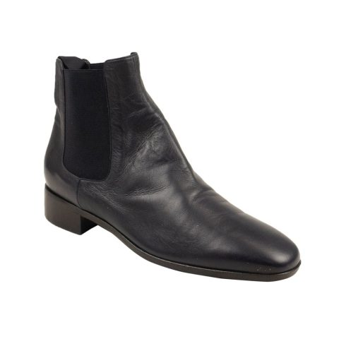 Navy Blue Leather Chelsea Booties