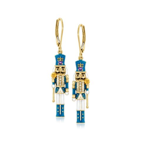 Ross-Simons Multi-Gemstone Nutcracker Drop Earrings With Multicolored Enamel in 18kt Gold Over Sterling