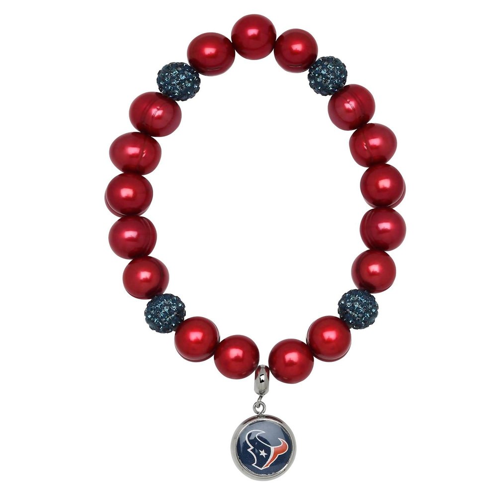 Houston Texans Stretch Pearl & Crystal Bracelet In Red 7732501872700