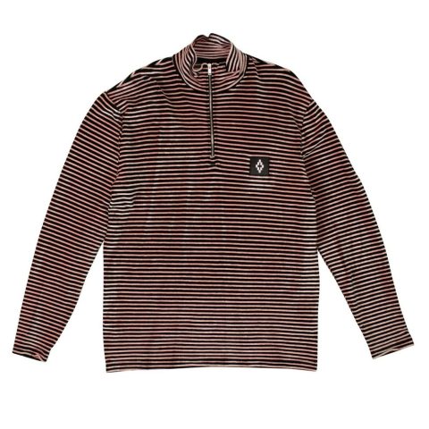 Men’s Black And Pink Velour Striped Half Zip Shirt