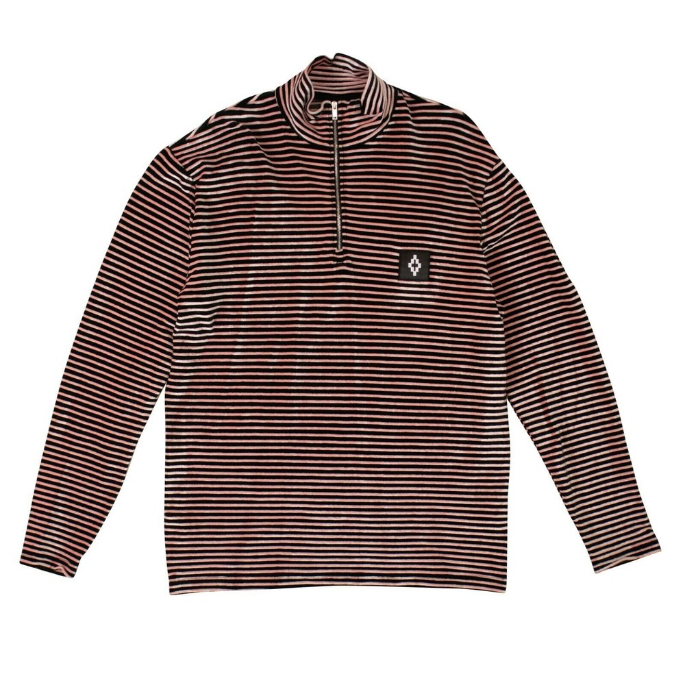 Men’s Black And Pink Velour Striped Half Zip Shirt