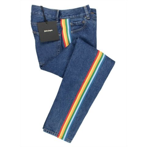 Denim Rainbow Stripe Medium Wash Jeans – Blue