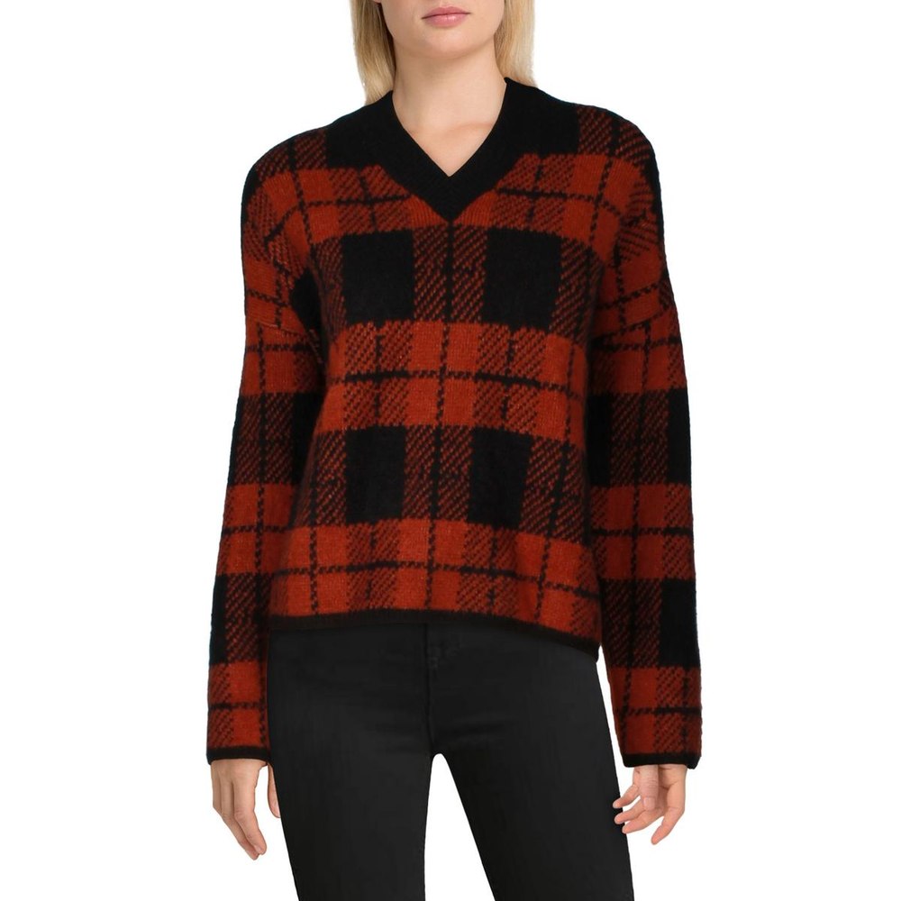 Colleen Wool Blend Plaid V-Neck Sweater