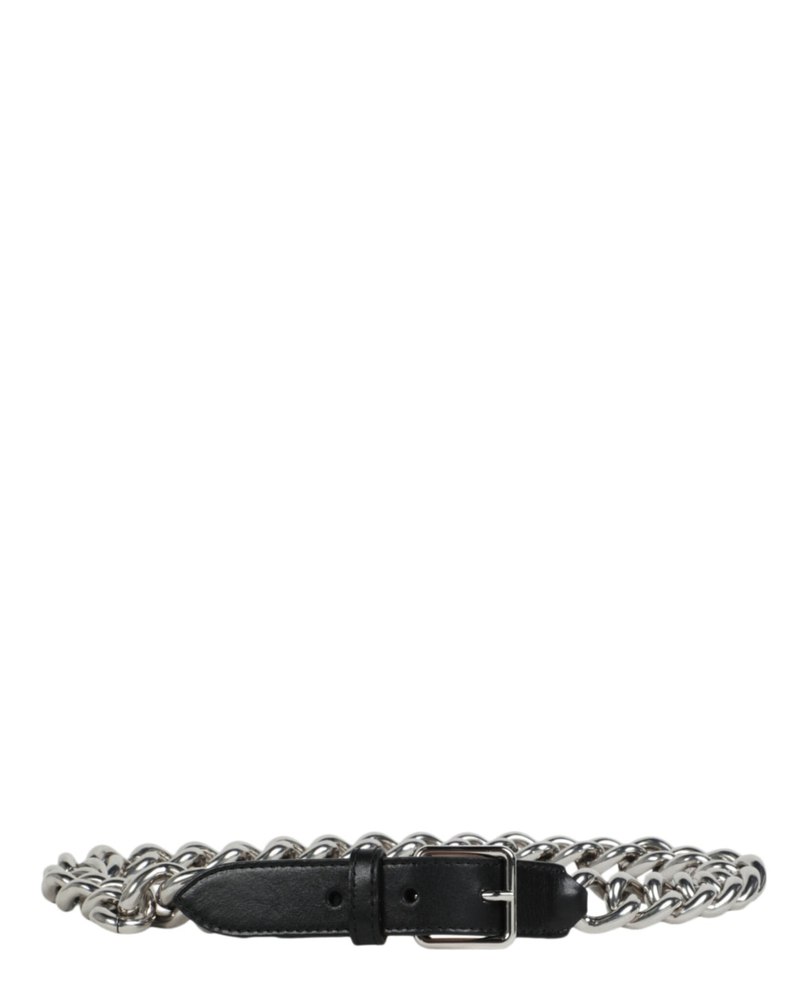 Chain-Trimmed Leather Belt