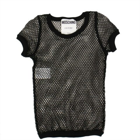 MOSCHINO Women’s Black Cotton Fishnet Short Sleeve Top