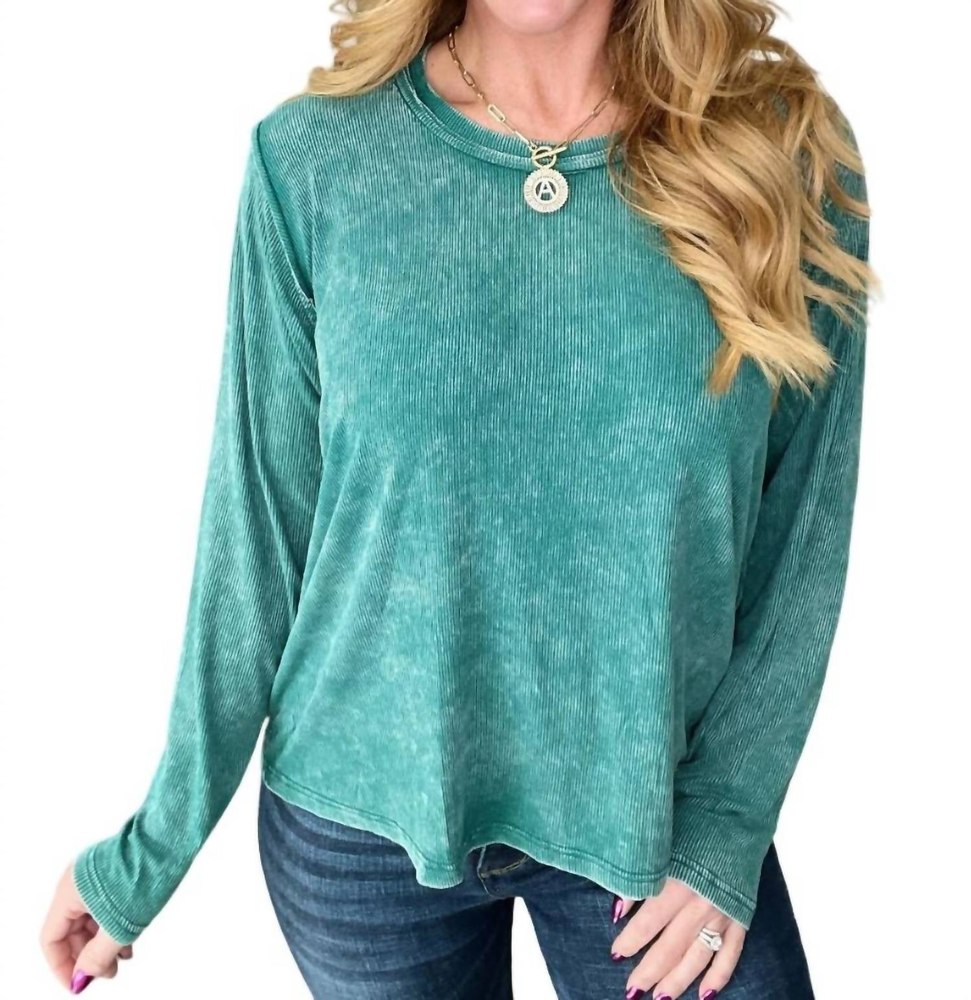 Mineral Wash Ribbed Scoop Neck Top In Hunter Green 7732511309884