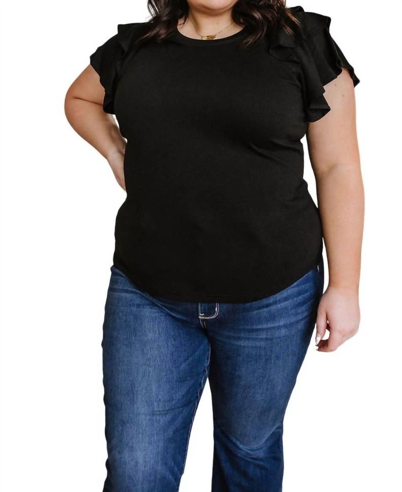 Come Fly With Me Flutter Sleeve Top In Black 7732518518844