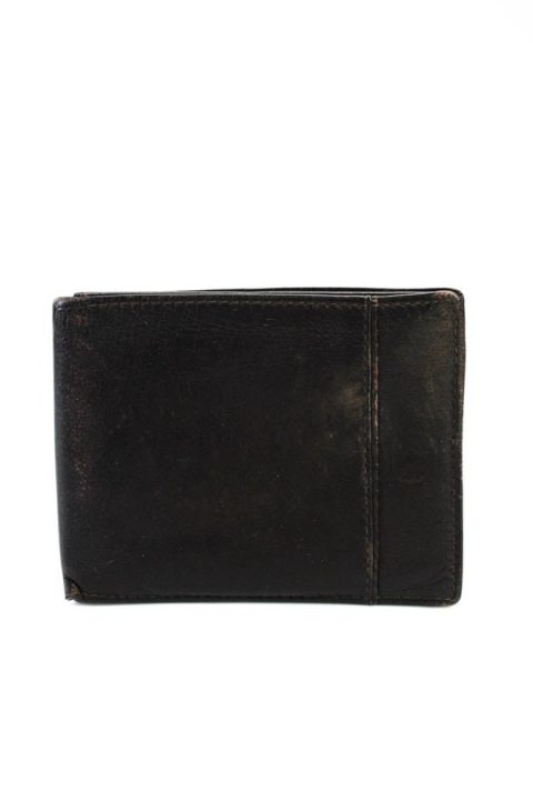 Valentino Garavani Grained Leather Vertical Bifold Card Wallet Dark Brown 9in
