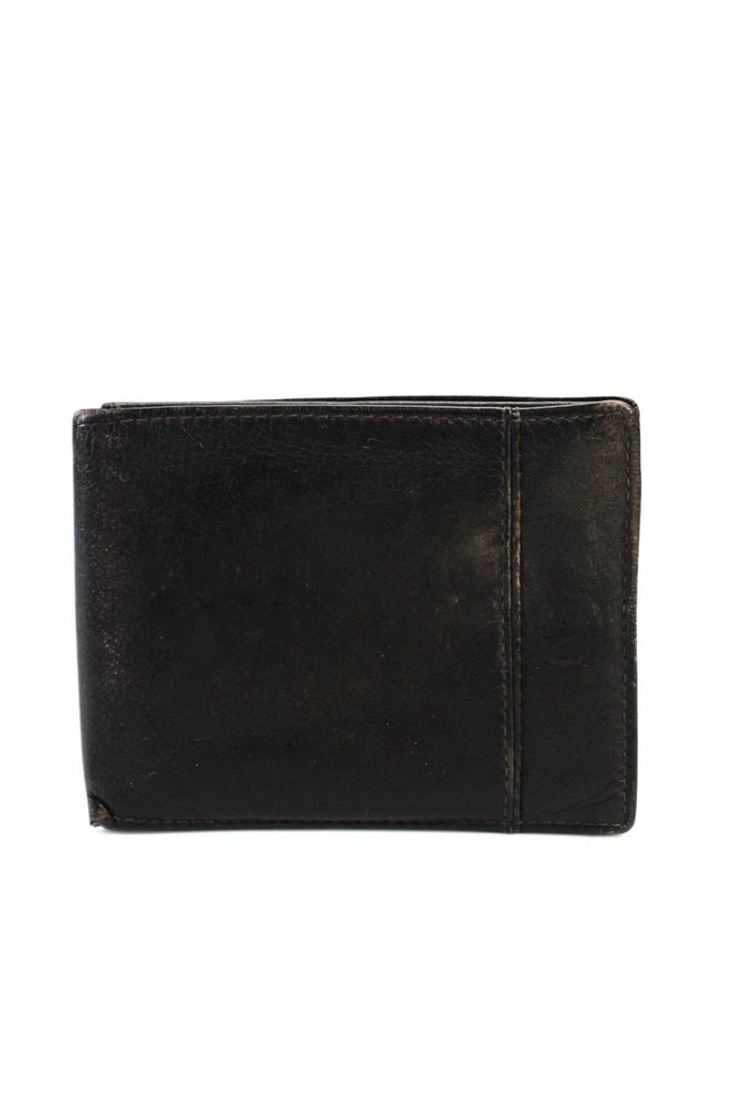 Valentino Garavani Grained Leather Vertical Bifold Card Wallet Dark Brown 9in