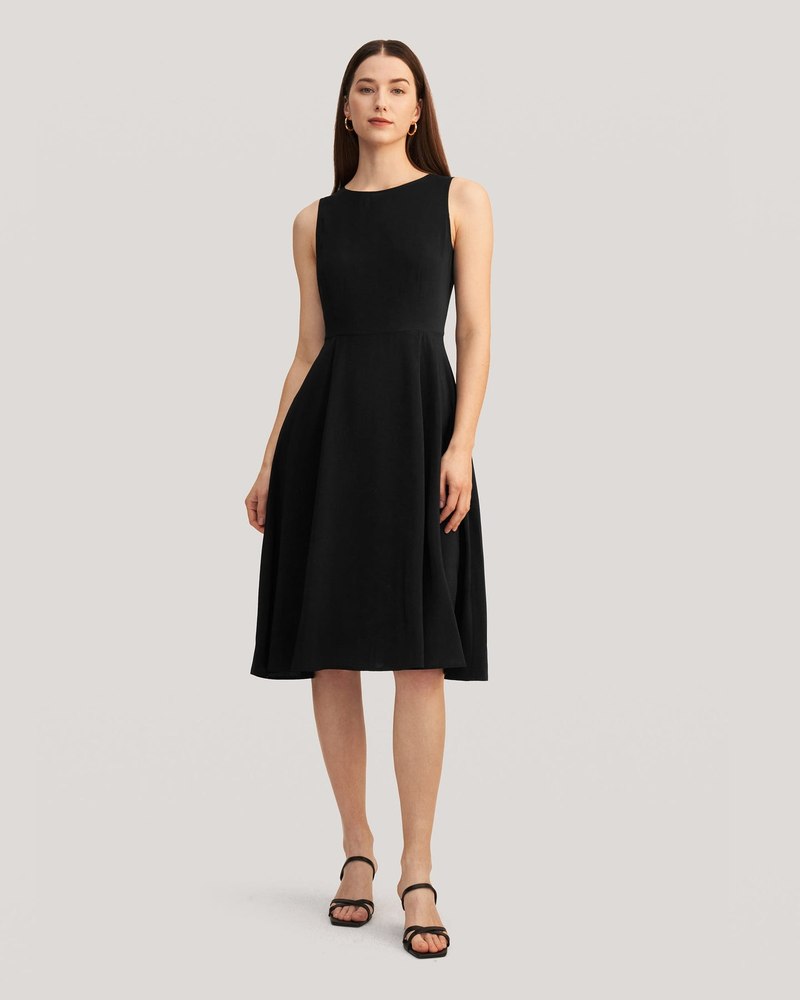 Vintage Round Neck Silk Little Black Dress