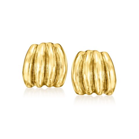 Ross-Simons Italian 18kt Gold Over Sterling Ribbed Earrings 7607352000572