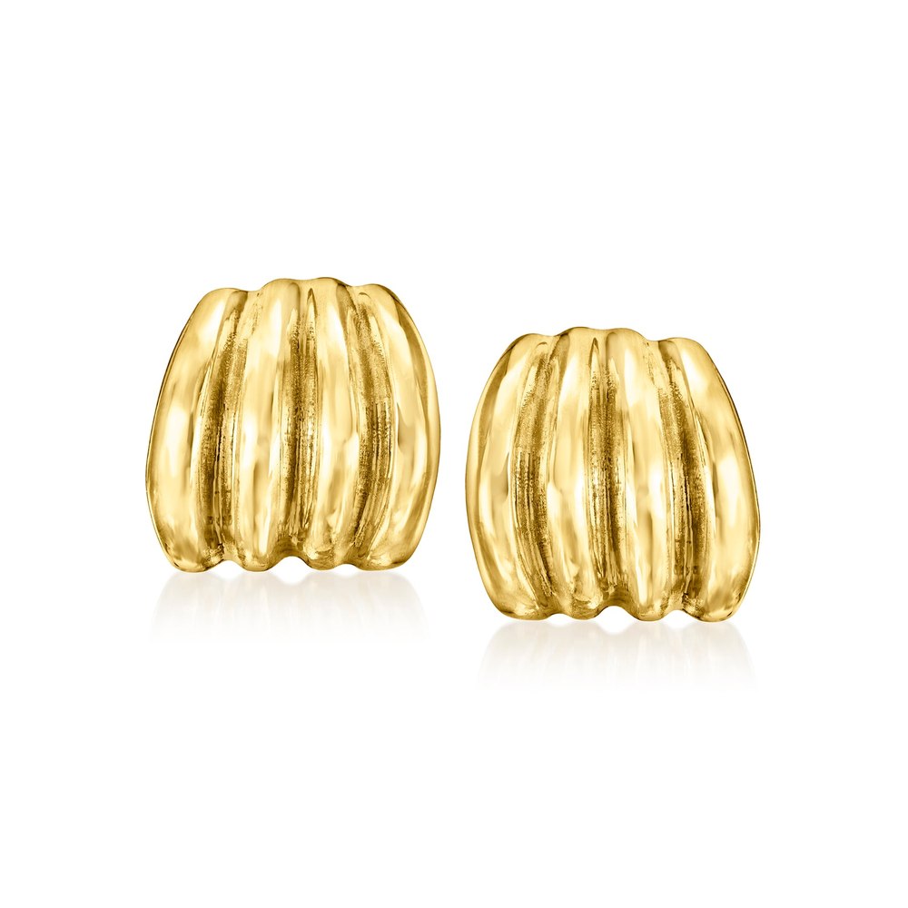 Ross-Simons Italian 18kt Gold Over Sterling Ribbed Earrings 7607352000572