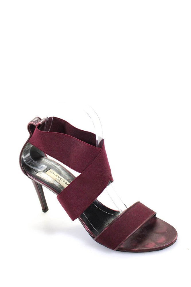 Balenciaga Paris Womens Stiletto Nylon Cross Strap Sandals Red