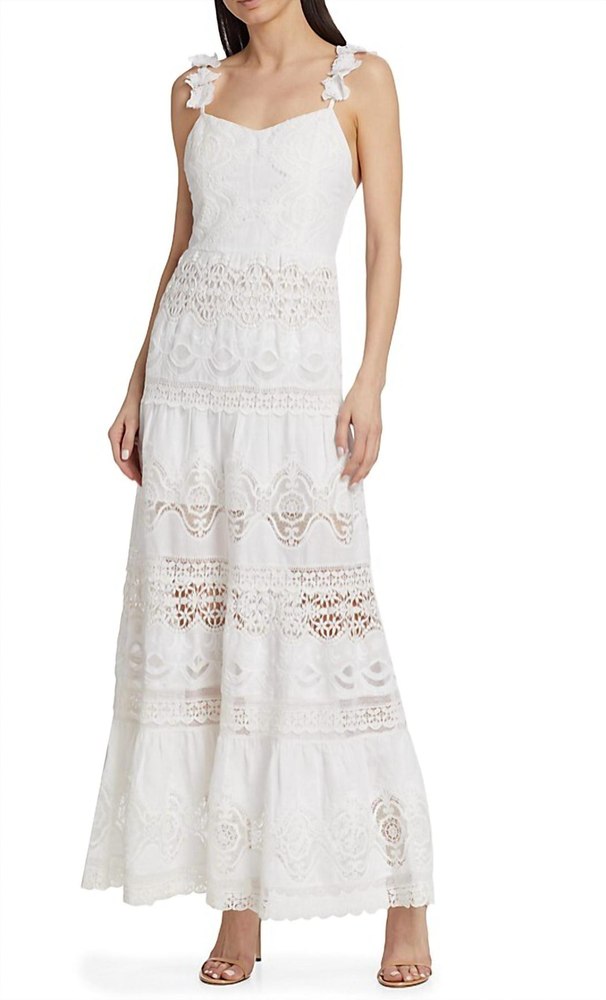 Alora Embroidered Sweetheart Neckline Midi Dress In White