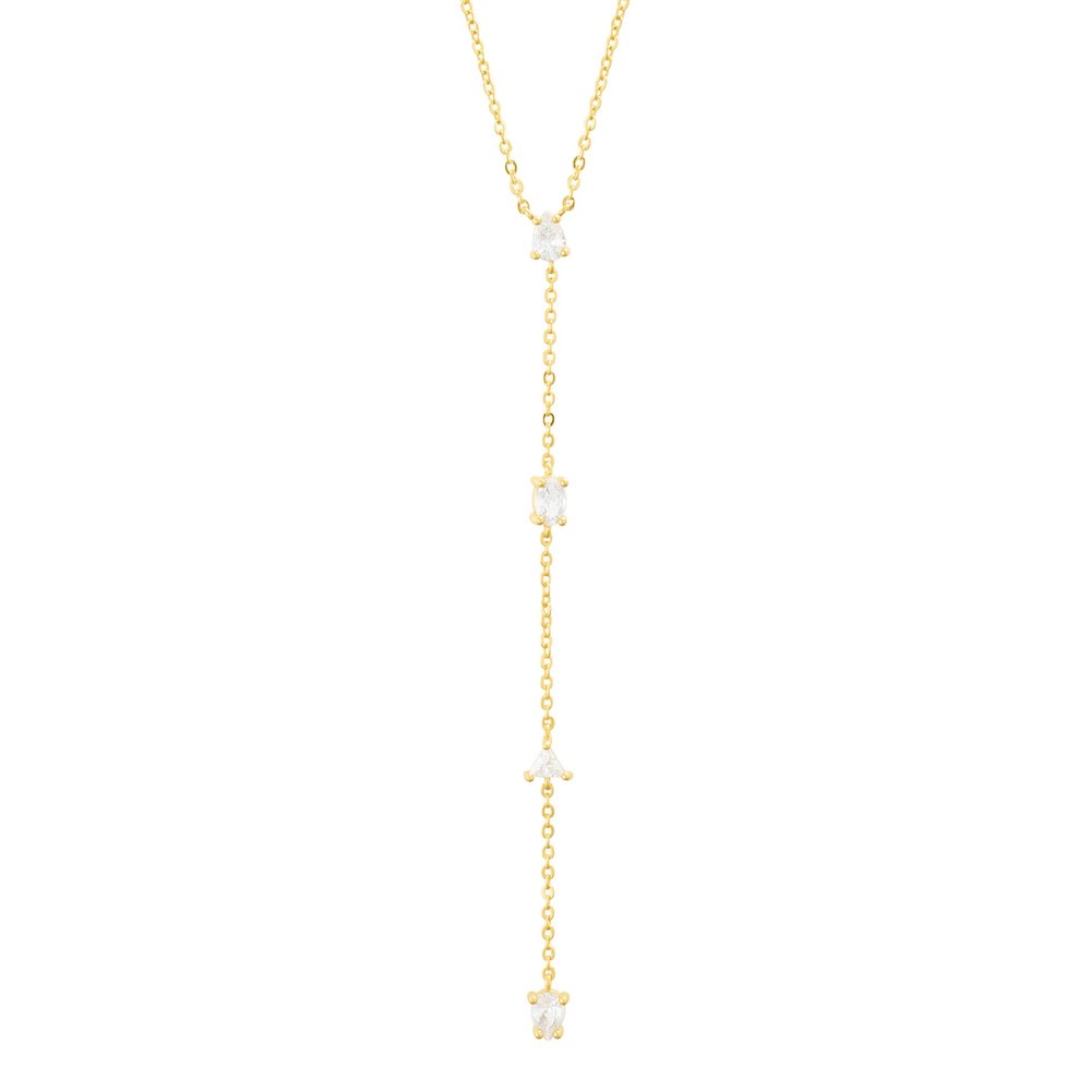 14k Gold Plated Adjustable Mixed Stone Lariat Y-Necklace