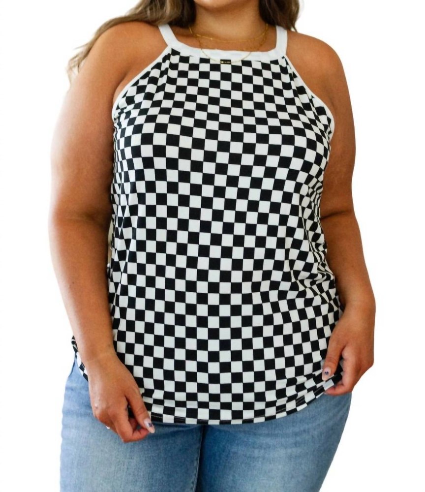 Start The Races Checkered Halter Top In Black And White 7732524253244