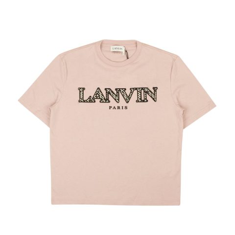Pale Pink Cotton Curb Logo Short Sleeve T-Shirt