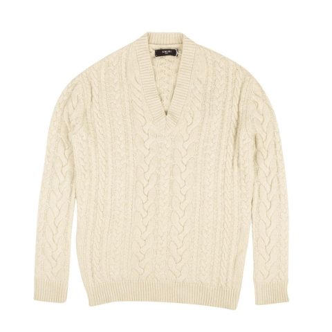 Cream V-Neck Knit Pullover Sweater
