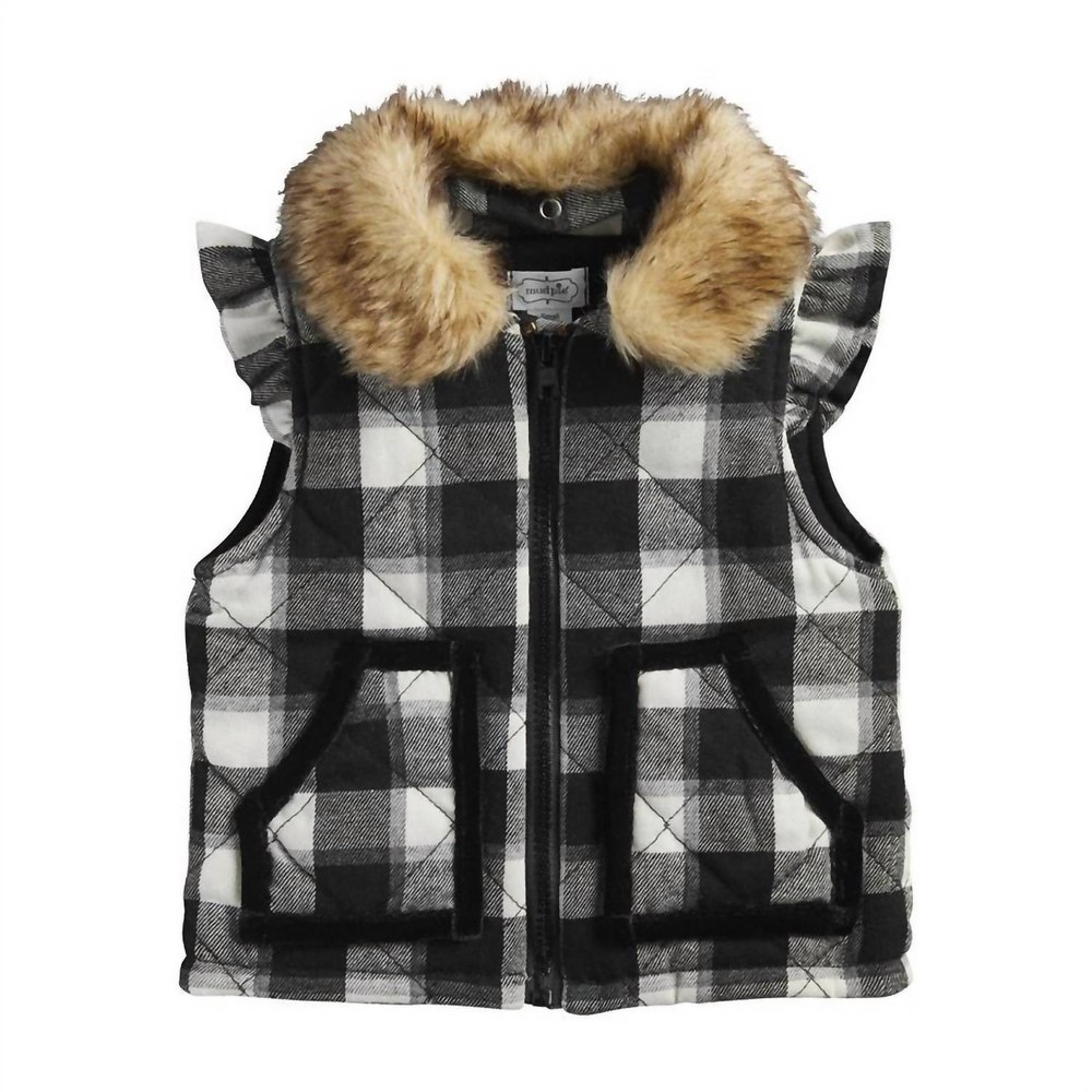Girl’s Buffalo Check Ruffle Vest In Black