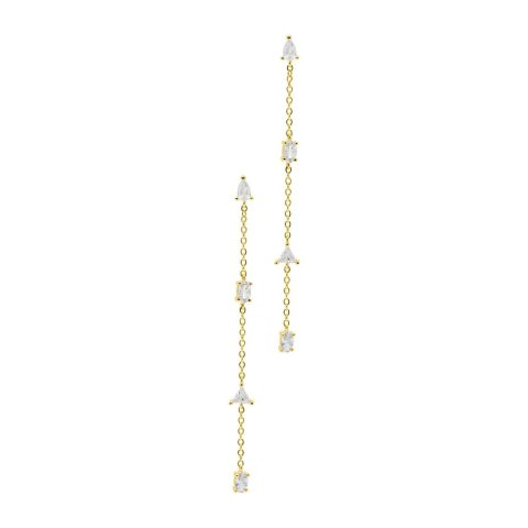14k Gold Plated Chain Sweeper Earrings with Mixed Shape Stones