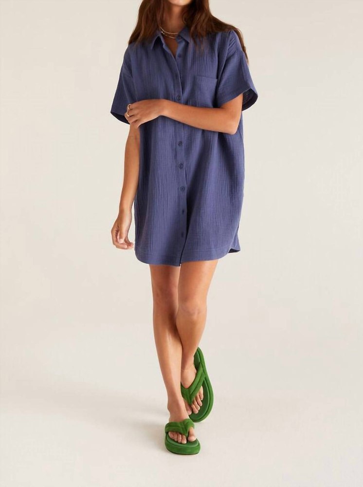 Cyrus Gauze Dress In Dusty Navy