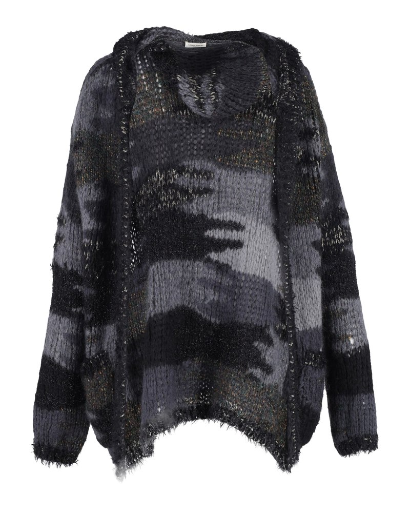 Saint Laurent Hooded Camouflage Pattern Cardigan In Multicolor Wool