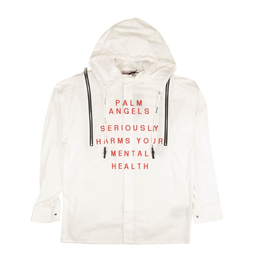 White Cotton Printed Hooded Shirt