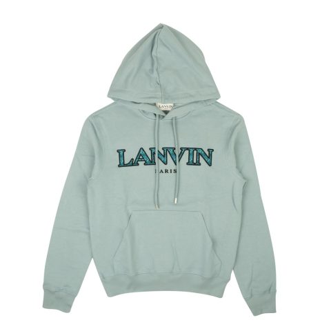 Bluish Grey Cotton Curb Logo Hoodie